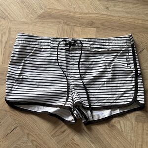 O'Neill Black and White Striped Swim Coverup Shorts